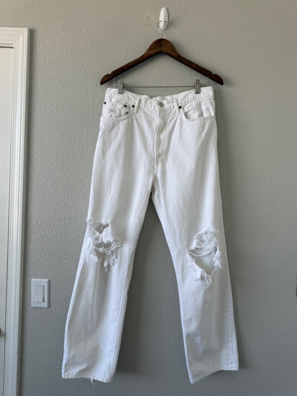 Agolde White 90s Jean Loose Fit Rip Straight Leg Mid rise Button Fly Jeans 31 - Picture 3 of 13
